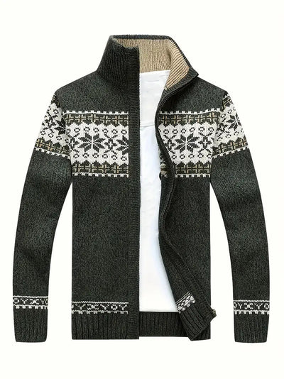 Strickjacke – Warme Winter-Strickjacke für Herren mit Reißverschluss und Schneeflockenmotiv