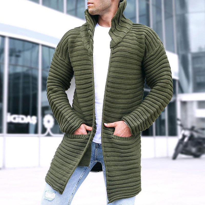 Strickjacke – mit Kapuze – vorne offen – lange Strickjacke – Herren-Strickjacke