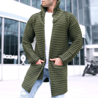 Strickjacke – mit Kapuze – vorne offen – lange Strickjacke – Herren-Strickjacke