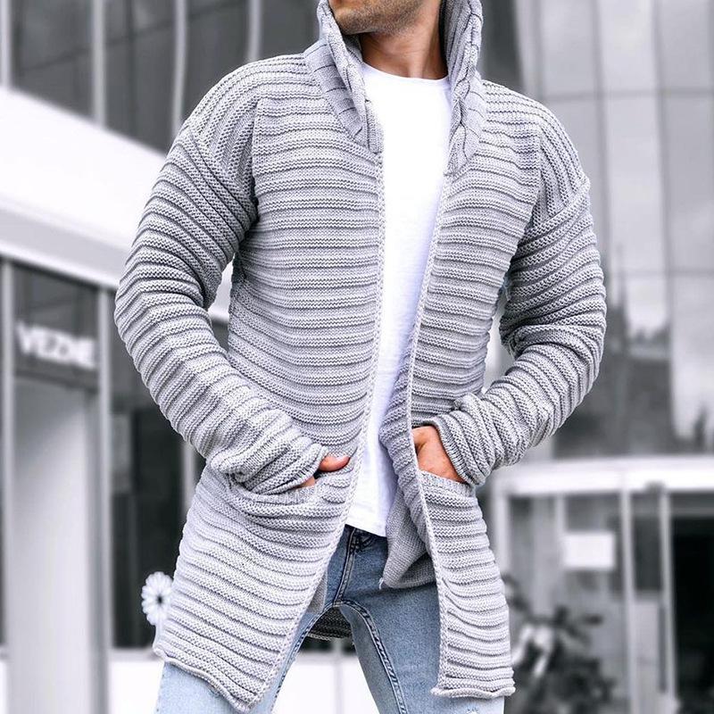 Strickjacke – mit Kapuze – vorne offen – lange Strickjacke – Herren-Strickjacke