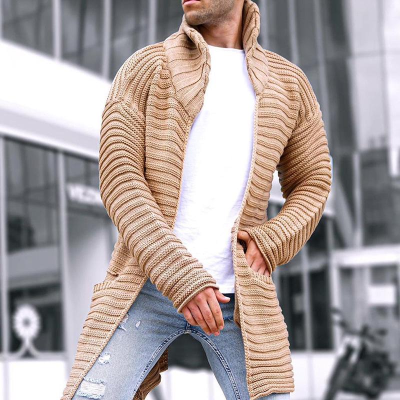 Strickjacke – mit Kapuze – vorne offen – lange Strickjacke – Herren-Strickjacke