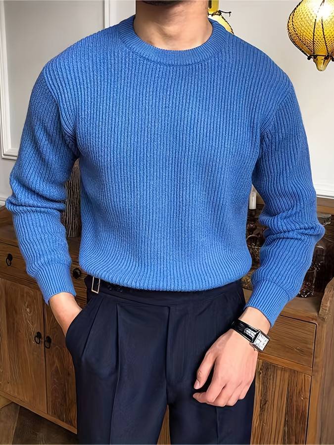 Strickpullover - Lässiger Herren Pullover mit Rundhalsausschnitt aus Rippenstrick