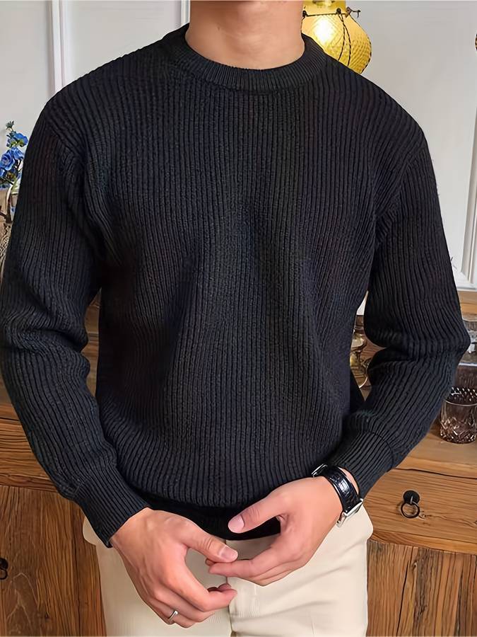 Strickpullover - Lässiger Herren Pullover mit Rundhalsausschnitt aus Rippenstrick