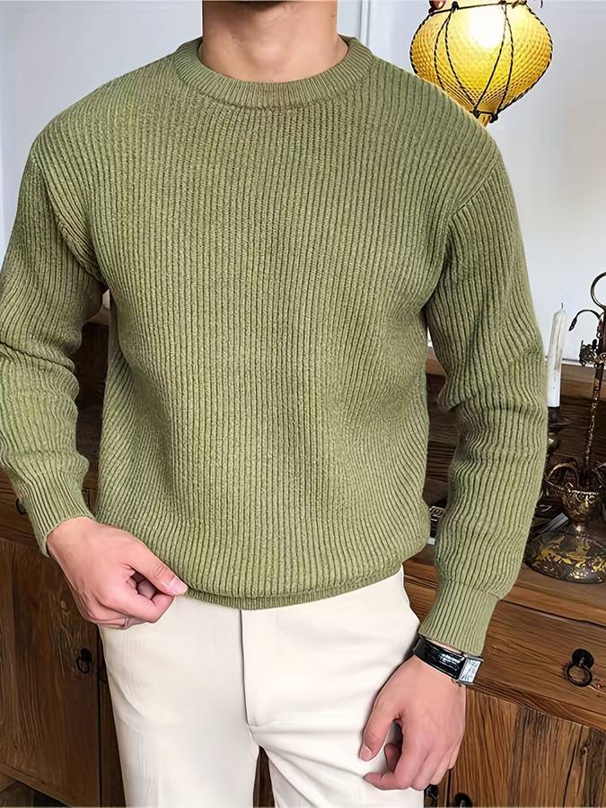 Strickpullover - Lässiger Herren Pullover mit Rundhalsausschnitt aus Rippenstrick