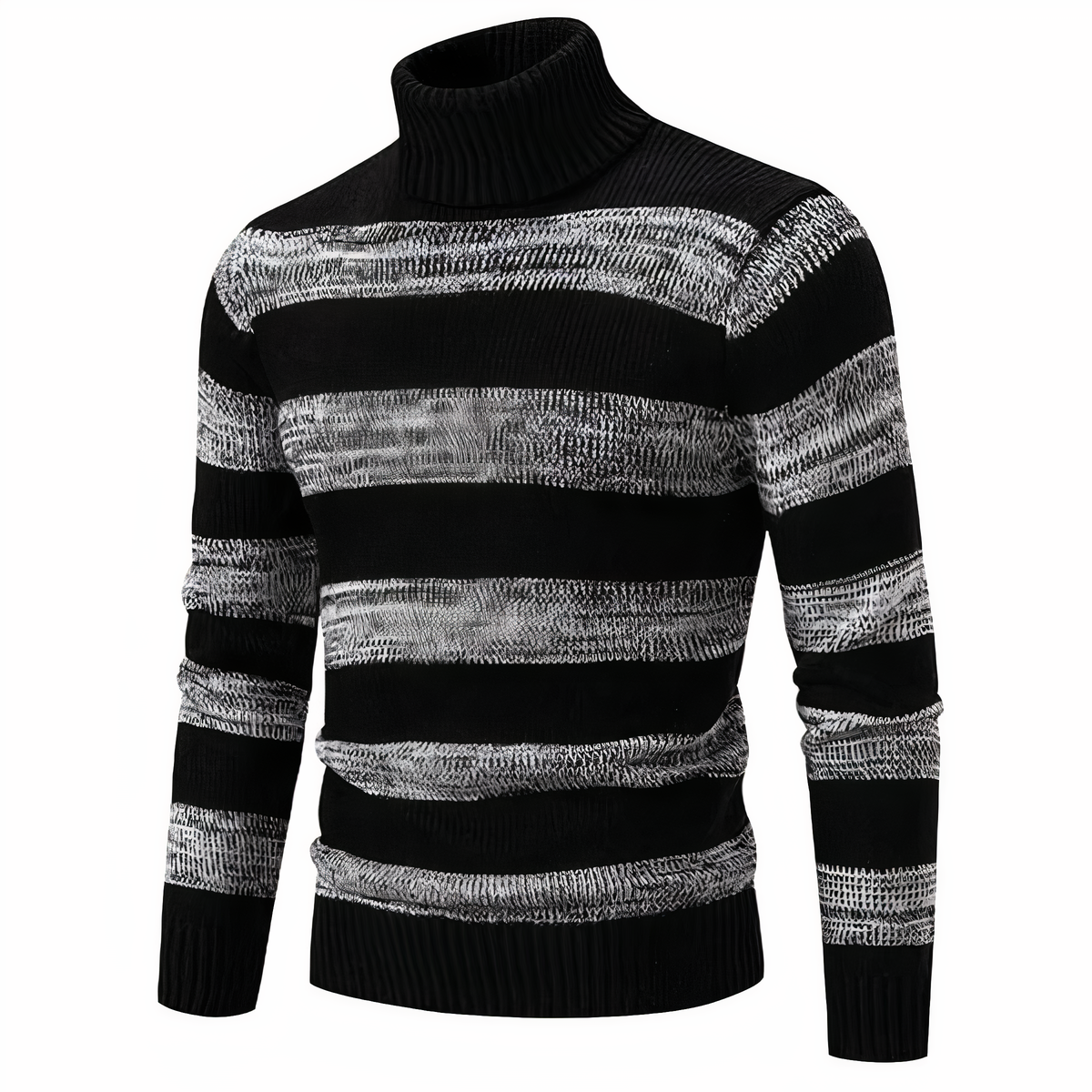 Strickpullover – schmal geschnittener Herren-Pullover mit hohem Kragen und Patchworkmuster
