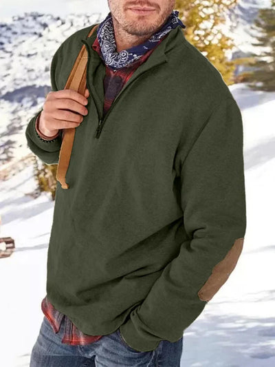 Sweatshirt mit Reißverschluss | Lässig | Ellbogen-Aufnäher | Sweatshirt mit halbem Reißverschluss | Herrenbekleidung