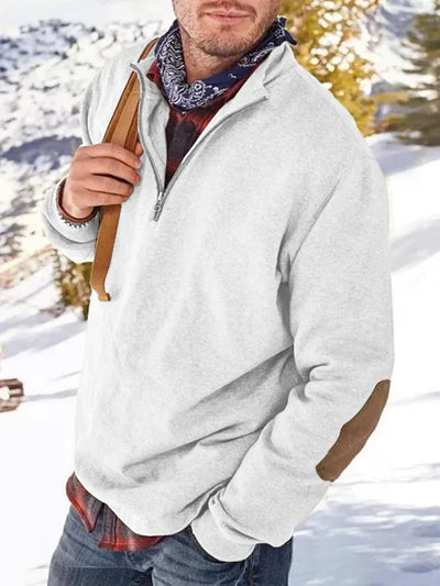 Sweatshirt mit Reißverschluss | Lässig | Ellbogen-Aufnäher | Sweatshirt mit halbem Reißverschluss | Herrenbekleidung