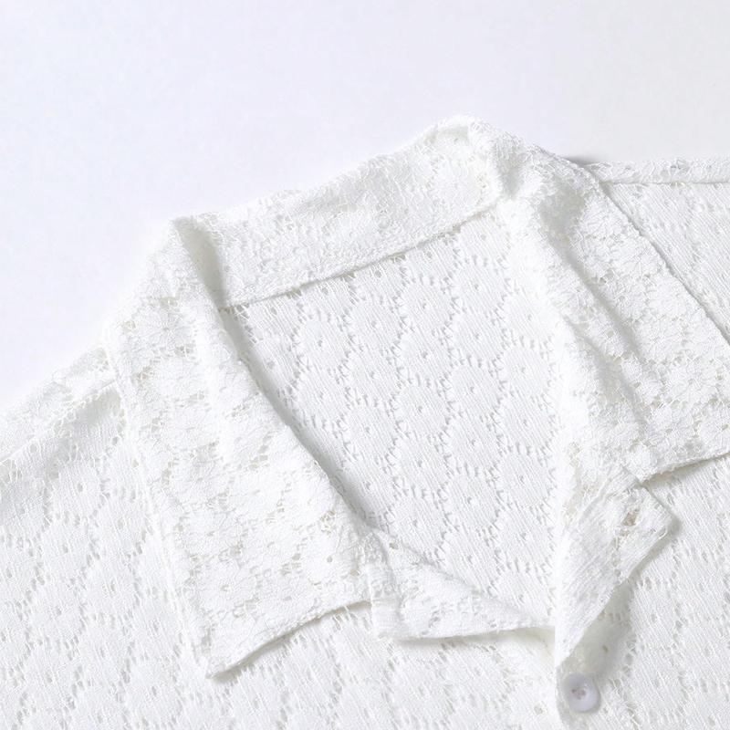 T-Shirt mit Knopfleiste | Durchsichtig | Mit Kragen | Kurzarm-Shirt | Herrenhemden