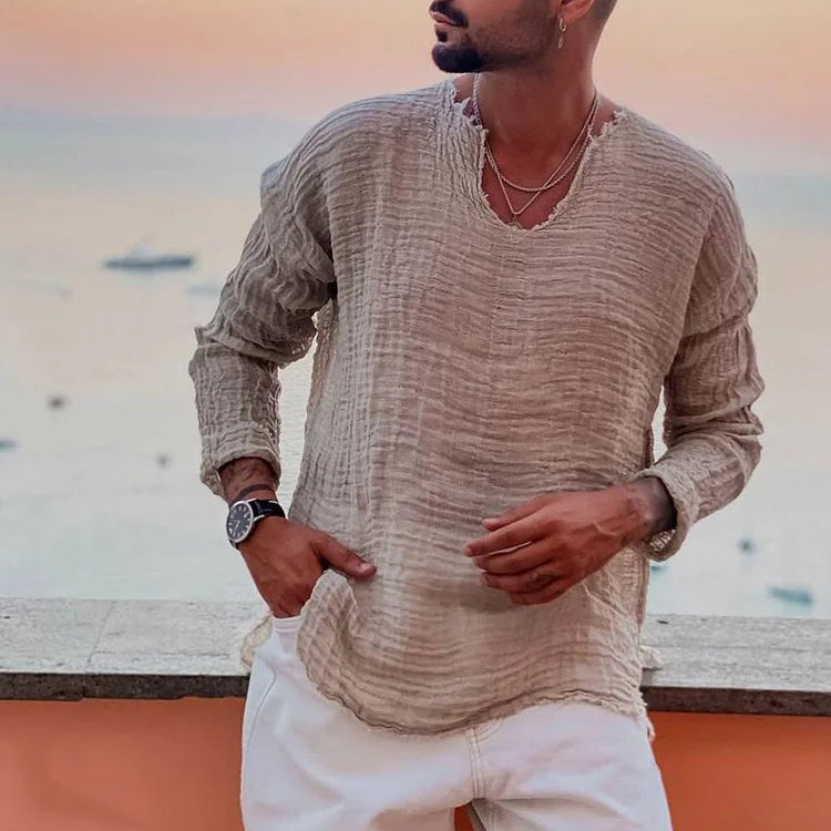 T-Shirt mit V-Ausschnitt – Leichtes, locker sitzendes Langarm-T-Shirt für Herren