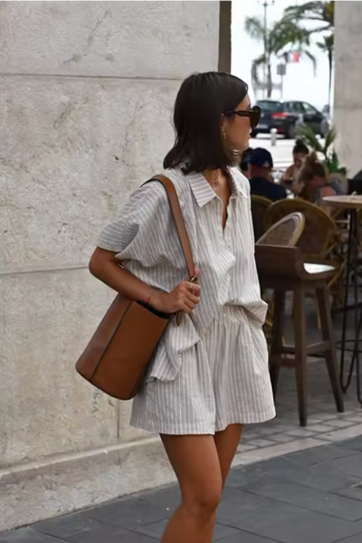 Zweiteiliges Lose Bluse und Kurzes Set