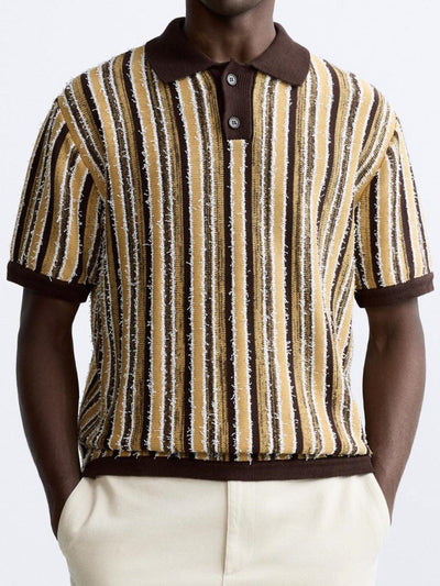 Retro Strick-Poloshirt mit Streifenmuster