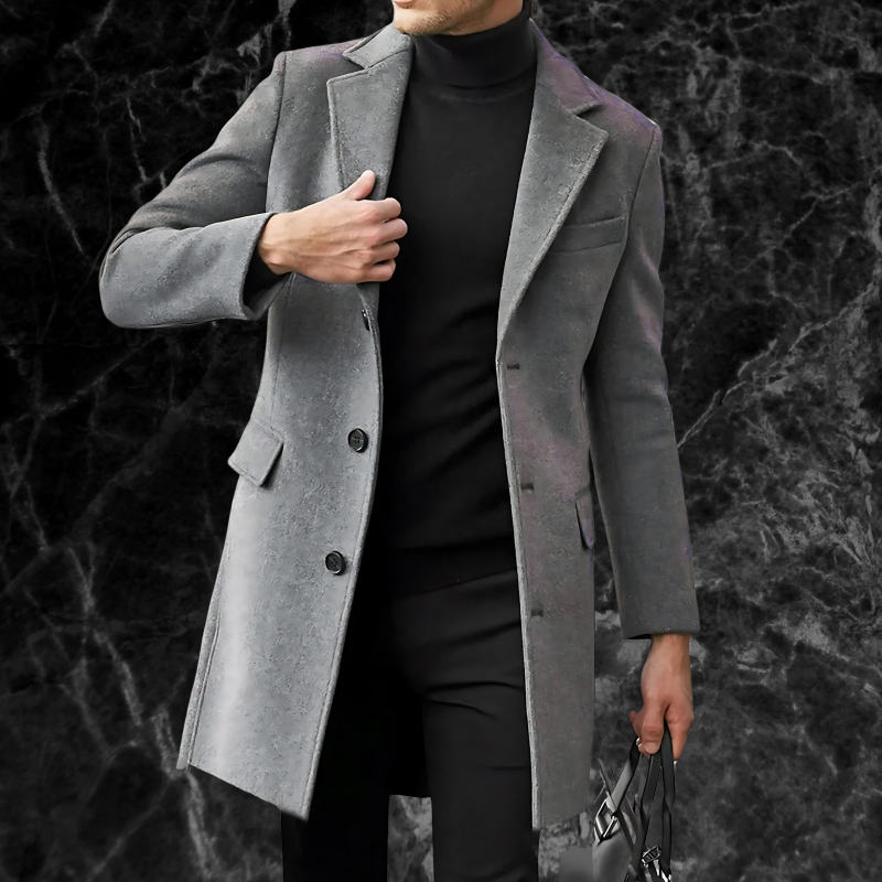 Trenchcoat – Halblanger, Einreihiger Herren-Trenchcoat aus Wolle