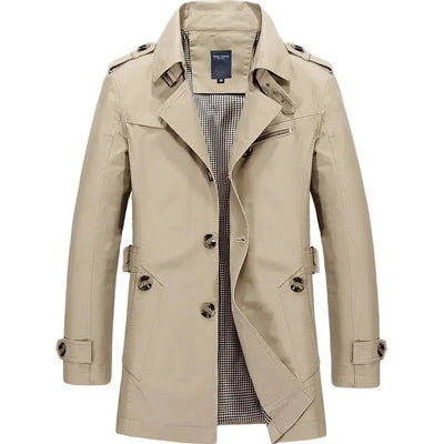 Trenchcoat – Klassischer, Mittellanger, Einreihiger Herren-Trenchcoat