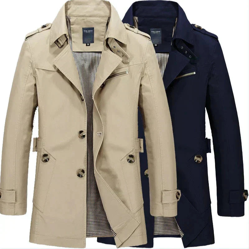 Trenchcoat – Klassischer, Mittellanger, Einreihiger Herren-Trenchcoat