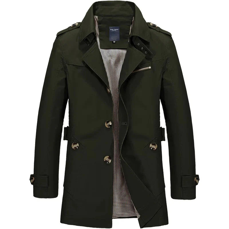 Trenchcoat – Klassischer, Mittellanger, Einreihiger Herren-Trenchcoat