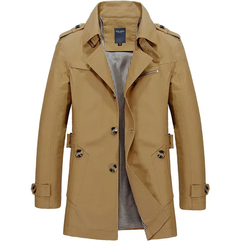 Trenchcoat – Klassischer, Mittellanger, Einreihiger Herren-Trenchcoat