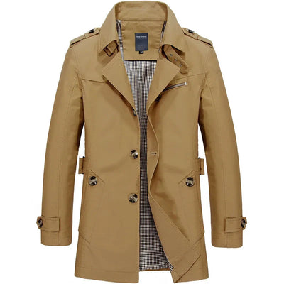 Trenchcoat – Klassischer, Mittellanger, Einreihiger Herren-Trenchcoat
