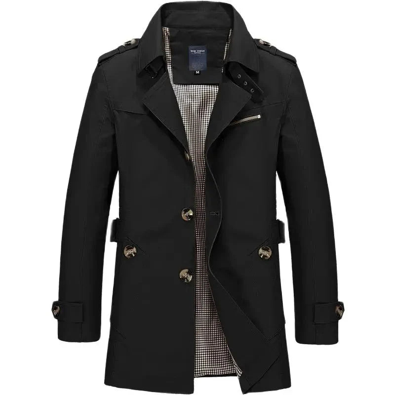 Trenchcoat – Klassischer, Mittellanger, Einreihiger Herren-Trenchcoat