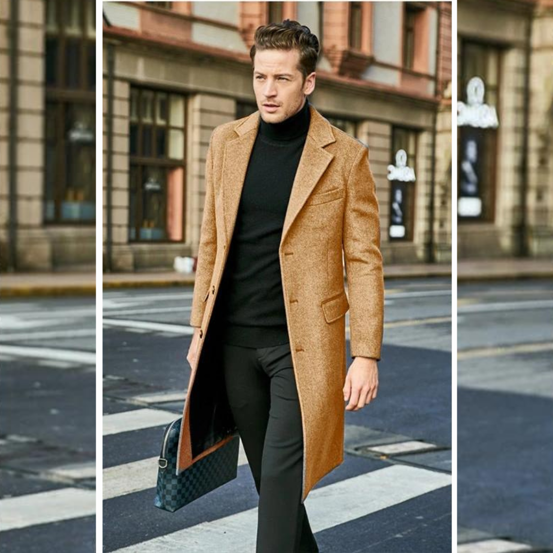 Trenchcoat aus Wolle - Stylischer langer einreihiger Trenchcoat für Herren