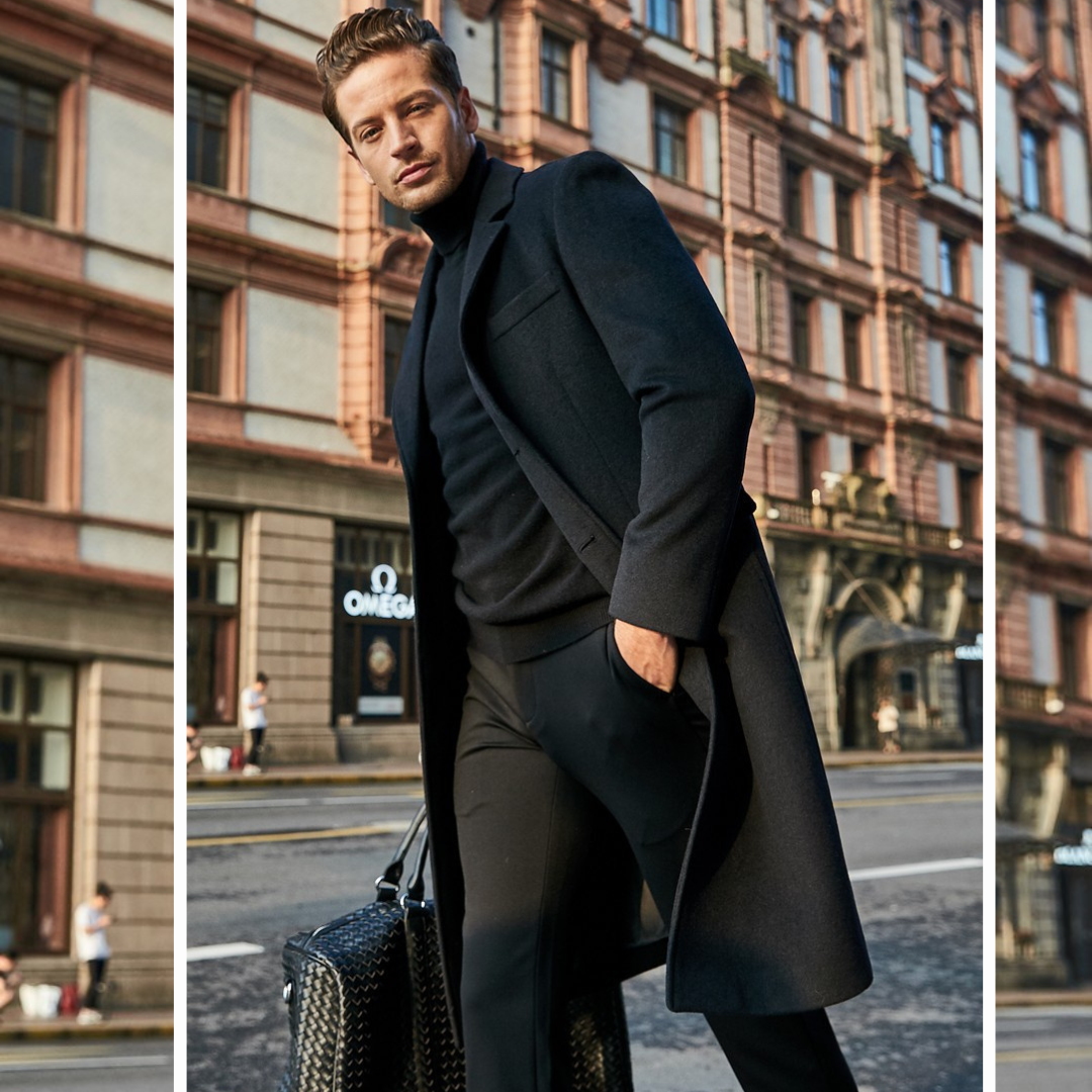 Trenchcoat aus Wolle - Stylischer langer einreihiger Trenchcoat für Herren