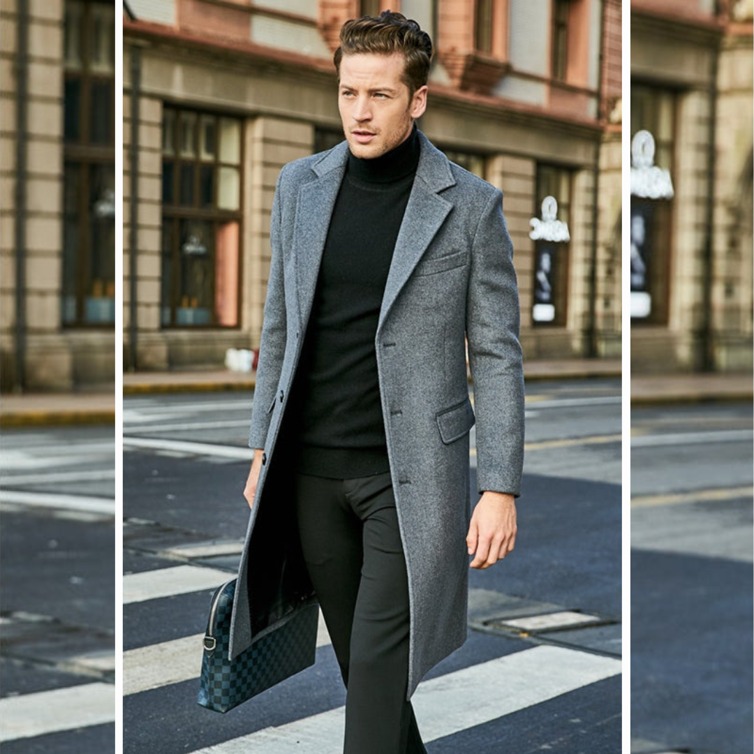 Trenchcoat aus Wolle - Stylischer langer einreihiger Trenchcoat für Herren