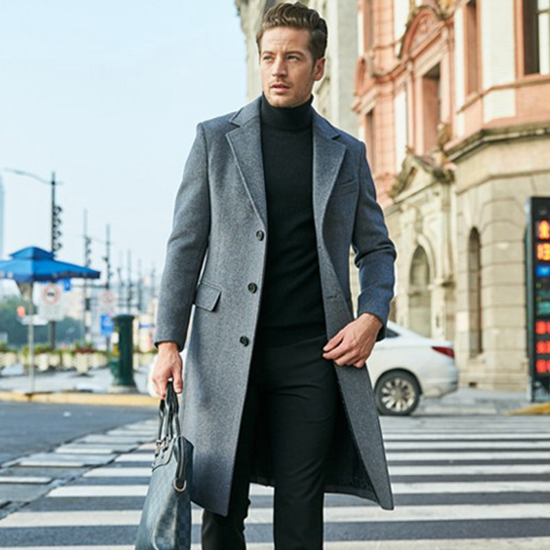 Trenchcoat aus Wolle - Stylischer langer einreihiger Trenchcoat für Herren