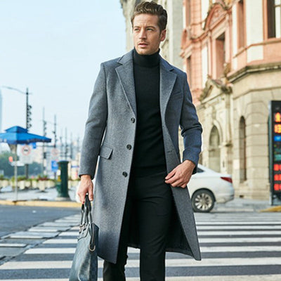 Trenchcoat aus Wolle - Stylischer langer einreihiger Trenchcoat für Herren