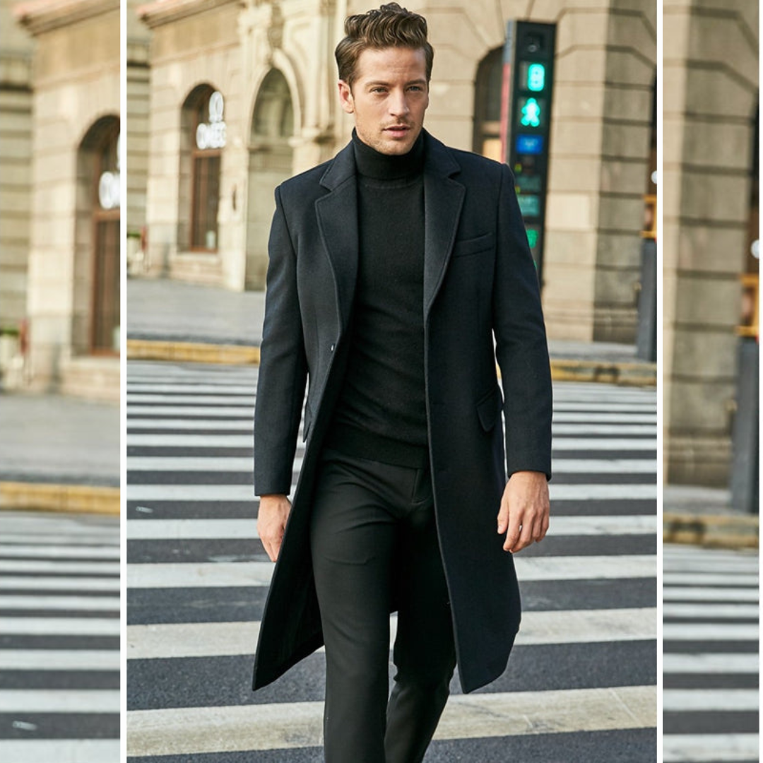 Trenchcoat aus Wolle - Stylischer langer einreihiger Trenchcoat für Herren