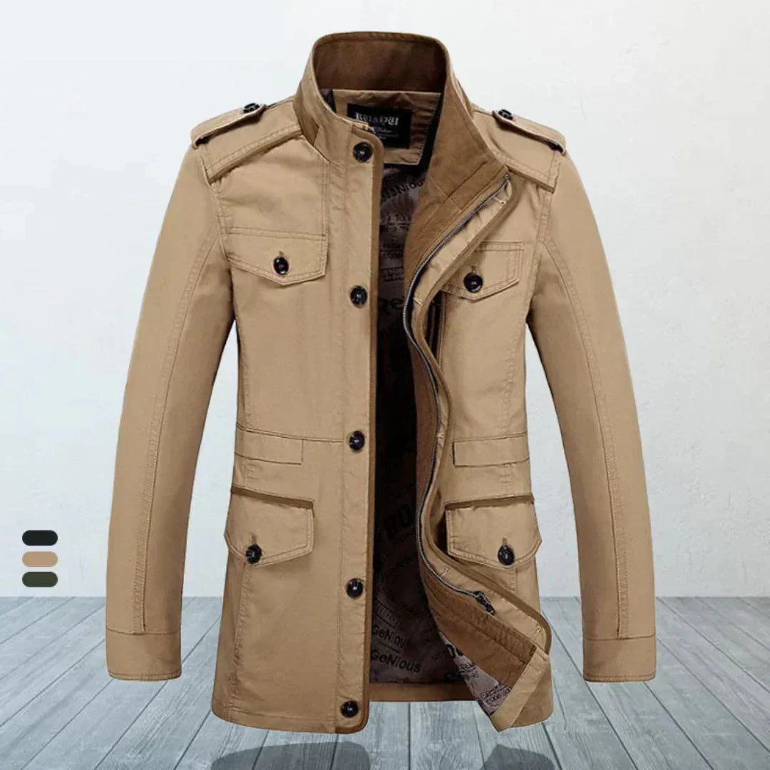 Trenchcoat für Herren - Einreihige Herbstjacke mit schmaler Passform und Reißverschluss
