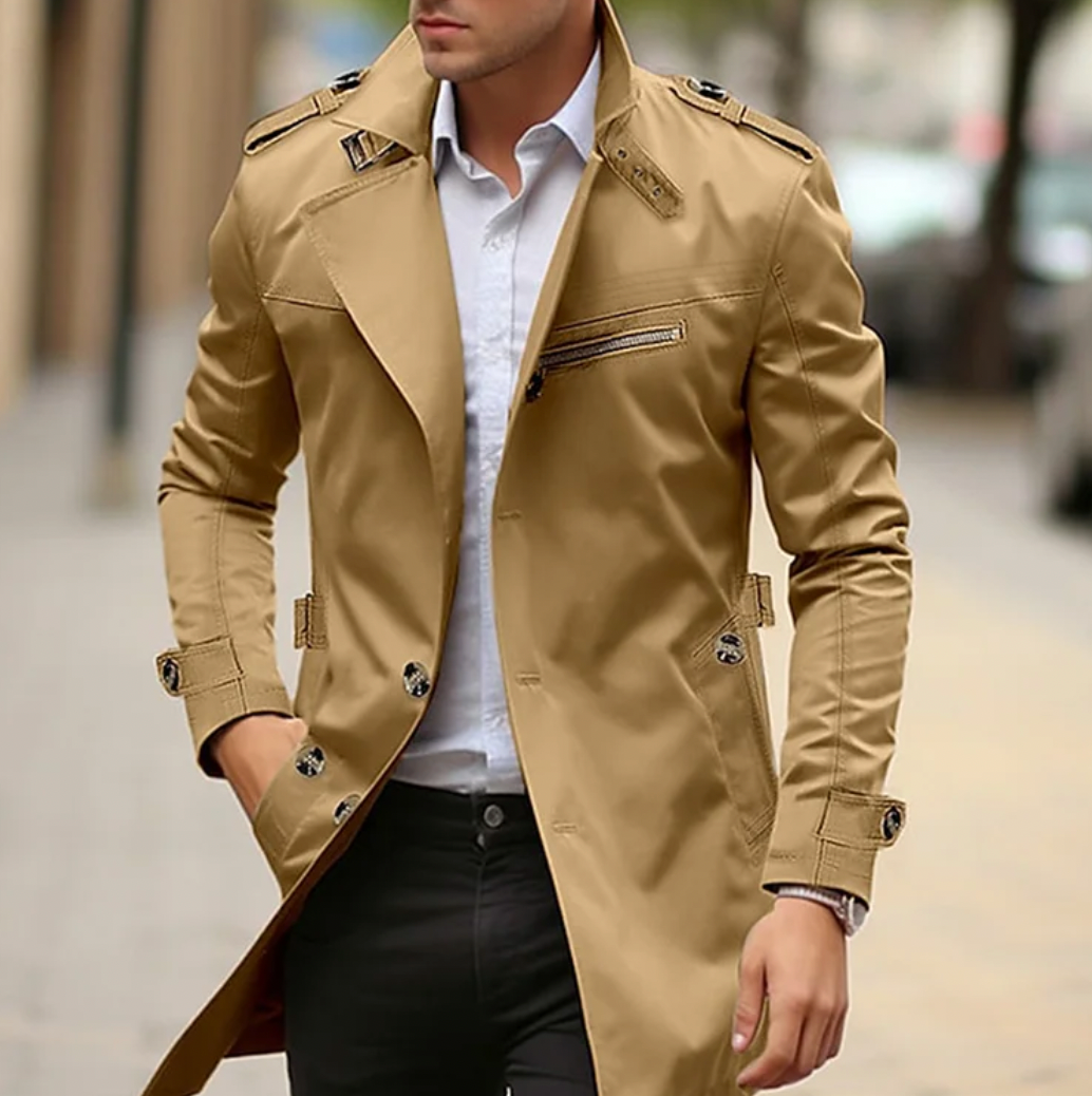 Trenchcoat – klassischer, einreihiger Trenchcoat in mittlerer Länge für Herren