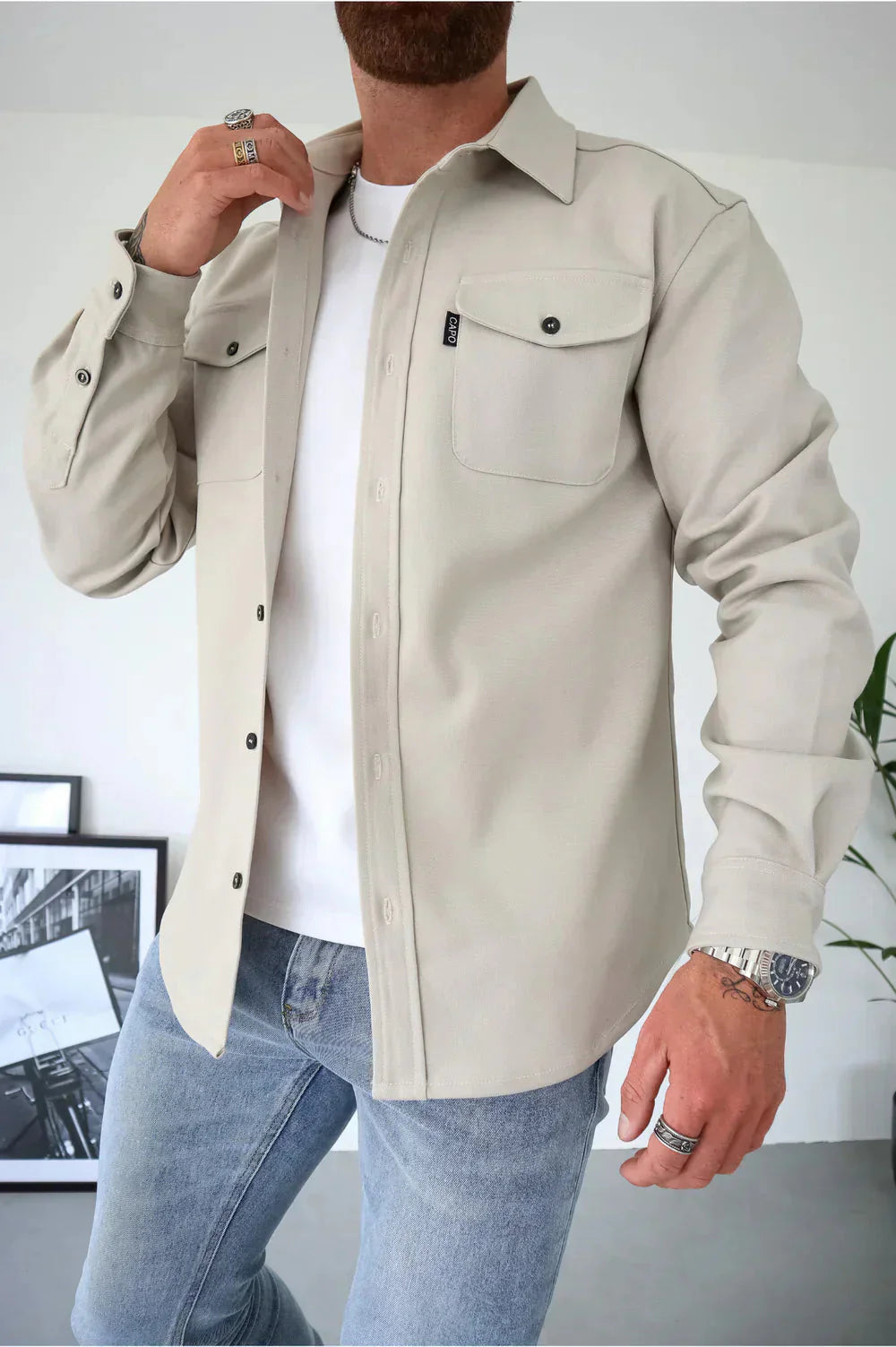 Überhemd - Button-Up - Langarm - Hemdjacke - Herrenjacke