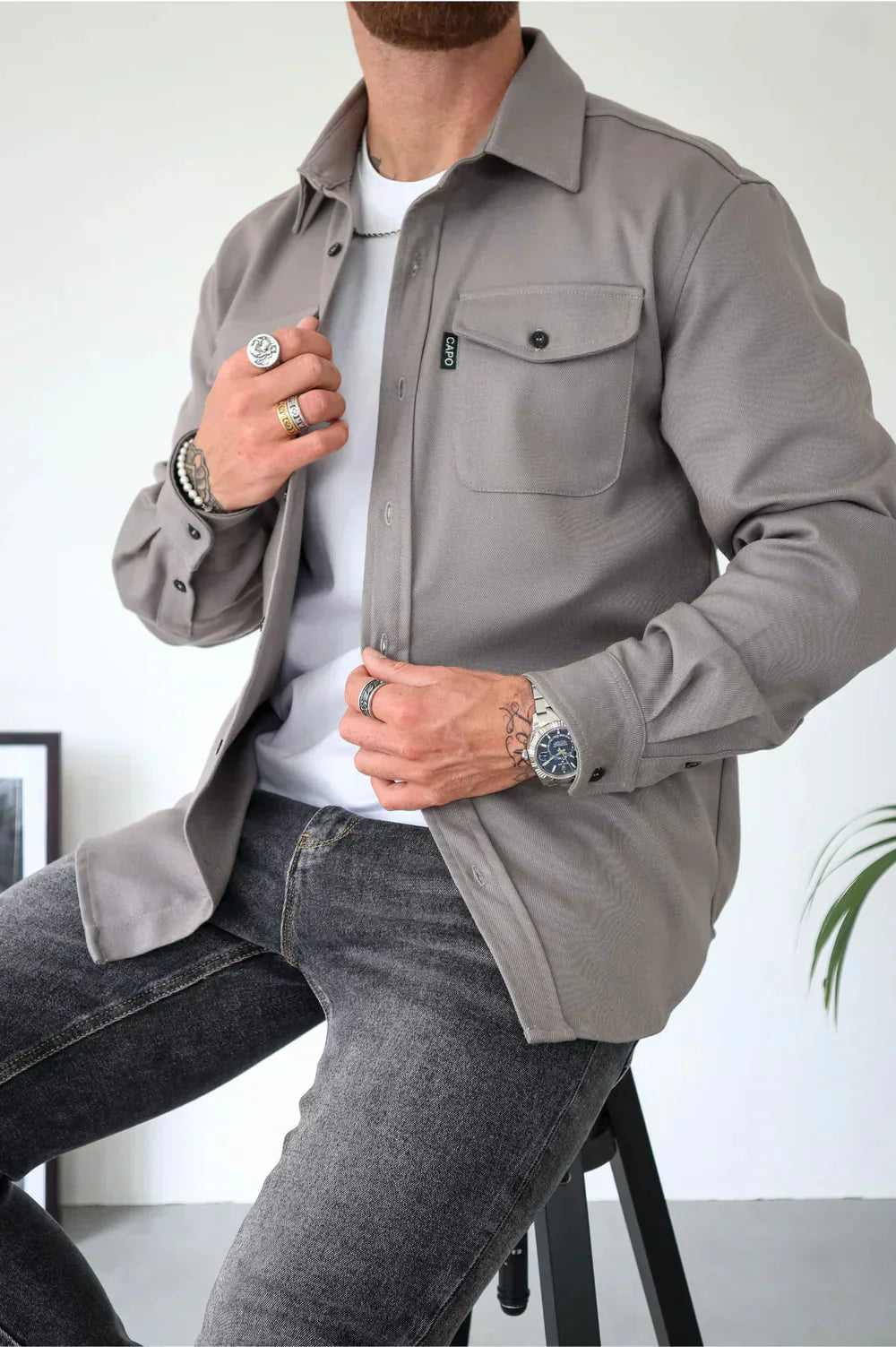 Überhemd - Button-Up - Langarm - Hemdjacke - Herrenjacke