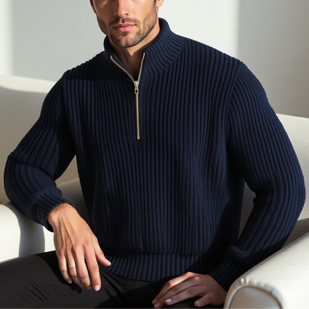 Pullover Mit Geripptem Perkins-Kragen Und Reissverschluss