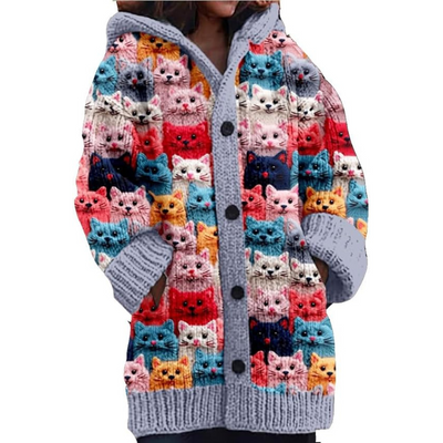 Strickjacke Mit Kapuze Für Damen | Katzendruck