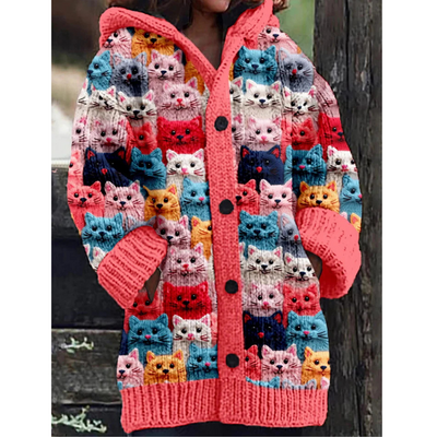 Strickjacke Mit Kapuze Für Damen | Katzendruck