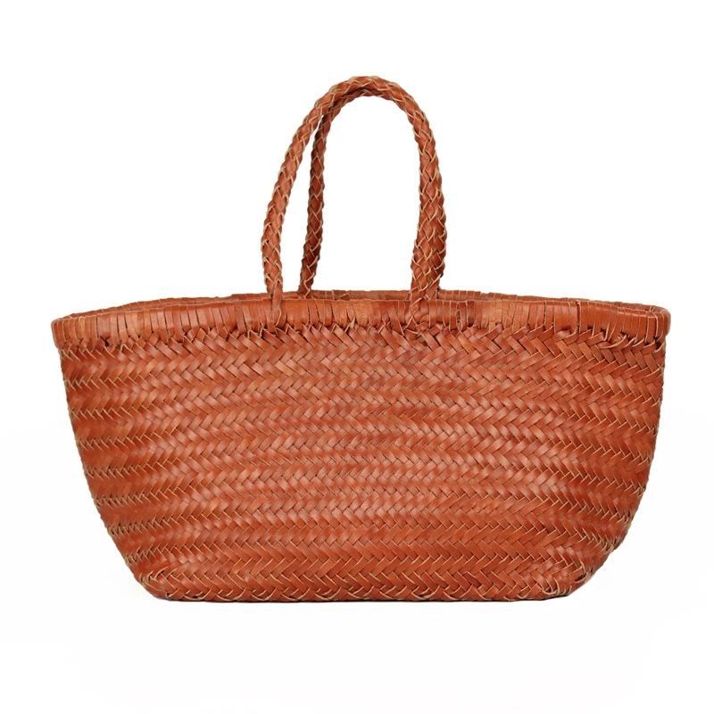 Elna | Große handgeflochtene Tragetasche aus veganem Leder – Rustikaler Shopper