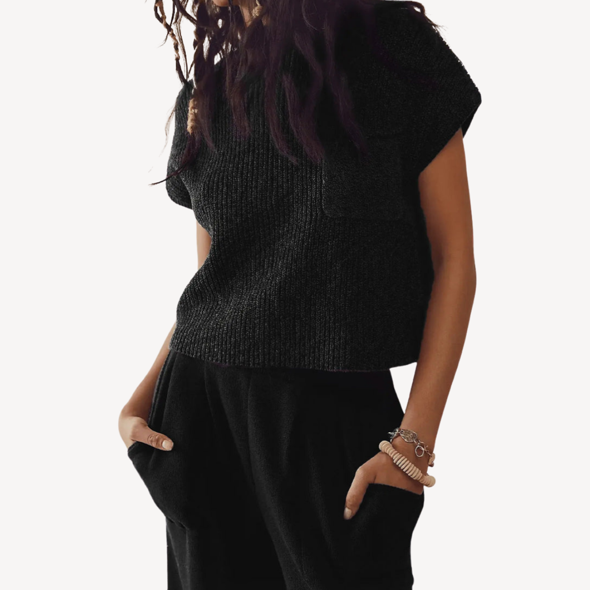 Geripptes Strick-Zweiteiler-Hosen-Set für Damen