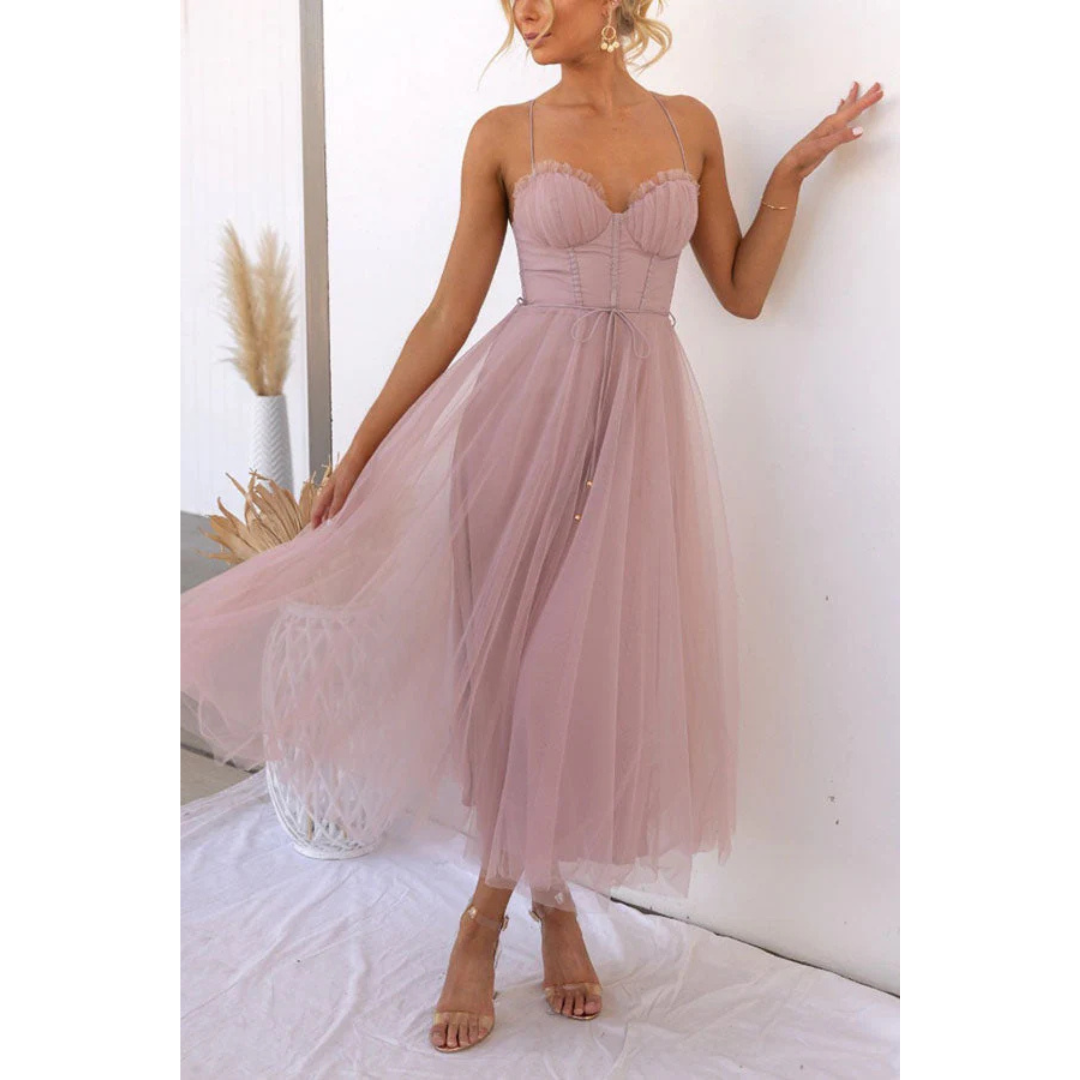 Elegantes Sommerkleid Mit Spaghettiträgern Für Damen | Midi