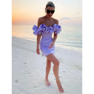 Damen Off Shoulder Rüschenärmel Stylisches Kleid | Mini