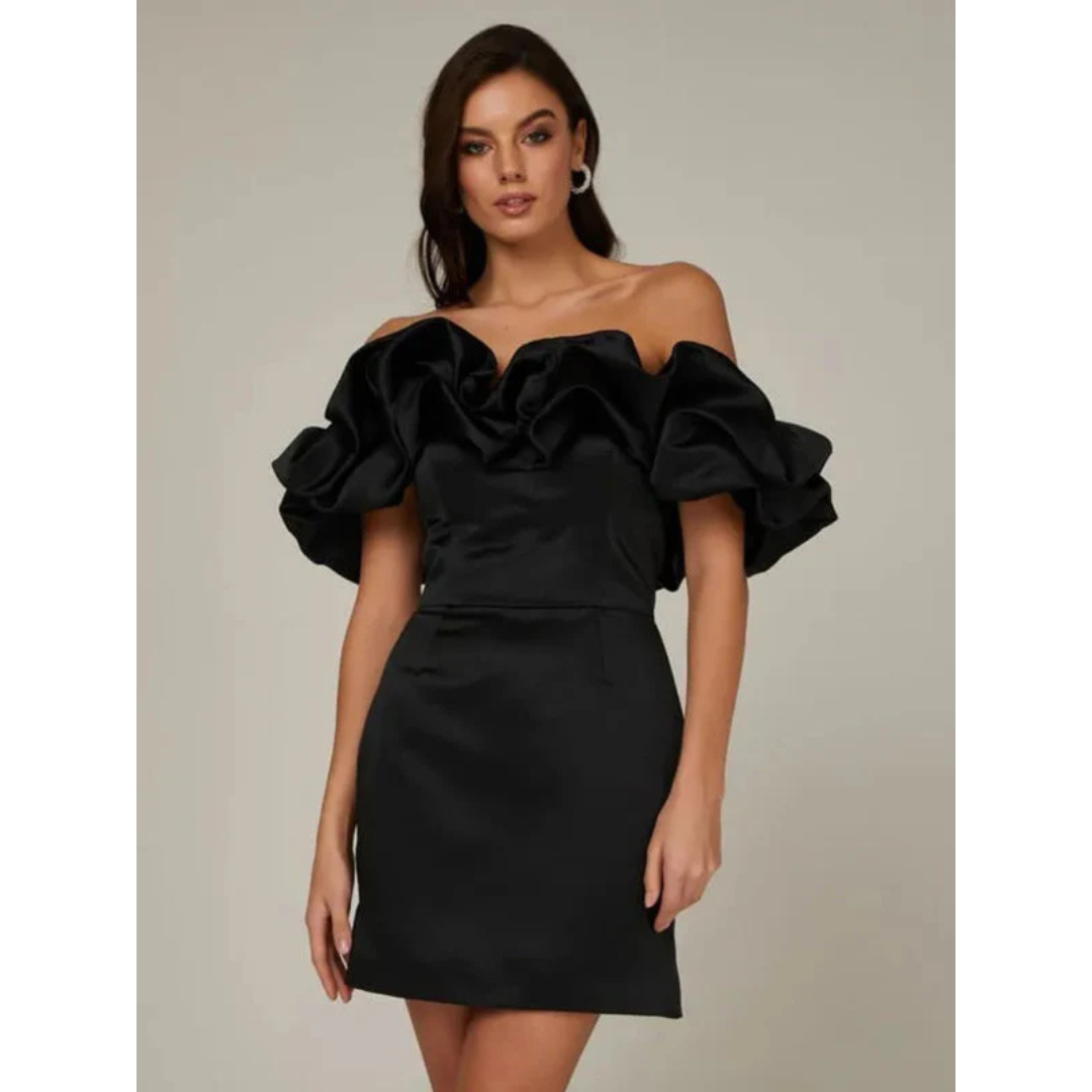 Damen Off Shoulder Rüschenärmel Stylisches Kleid | Mini