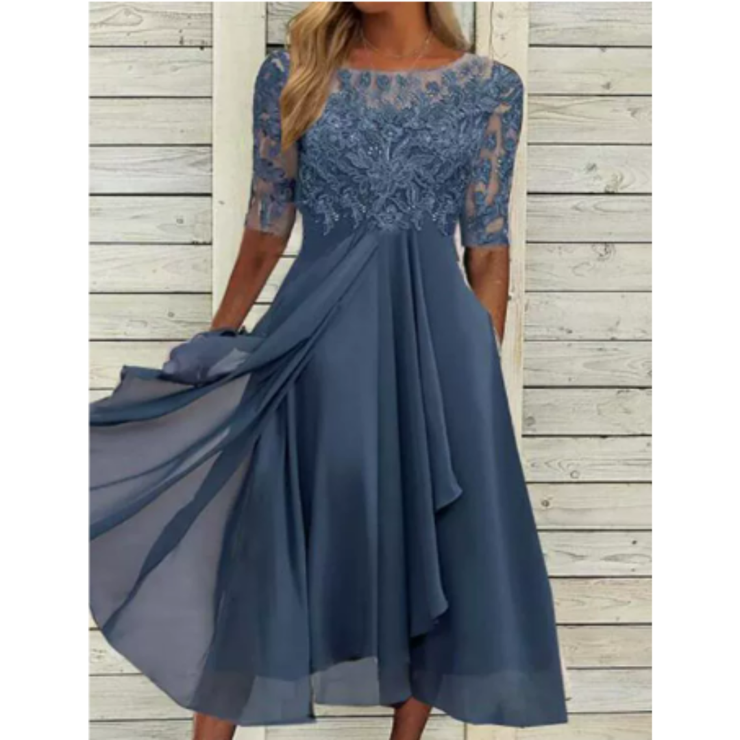 Damen Plissee Rundhalsausschnitt Kleid | Mini