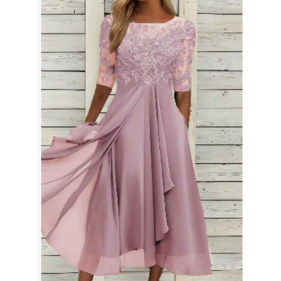 Damen Plissee Rundhalsausschnitt Kleid | Mini