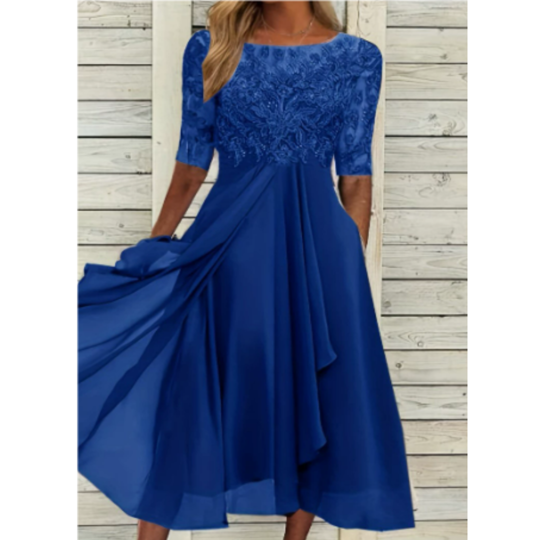 Damen Plissee Rundhalsausschnitt Kleid | Mini