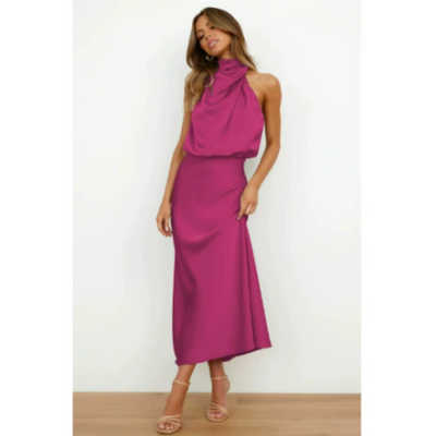 Damen Elegantes Formelles Schickes High Neck Kleid | Midi