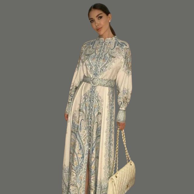 Renate | Fließendes Hemdblusenkleid mit Paisleymuster und Gürtel für Frauen