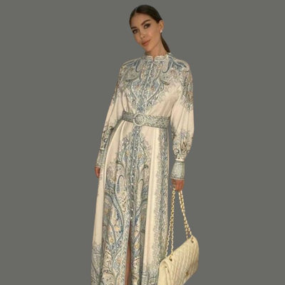 Renate | Fließendes Hemdblusenkleid mit Paisleymuster und Gürtel für Frauen