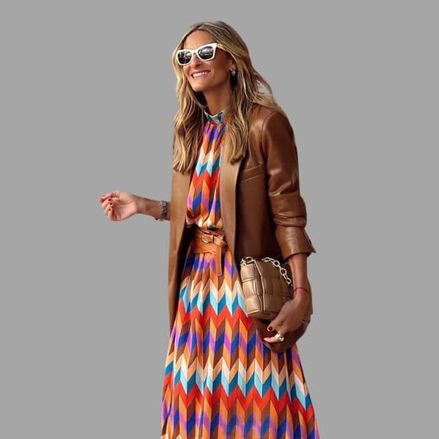 Gemustertes Rollkragen Winterkleid Für Damen | Midi