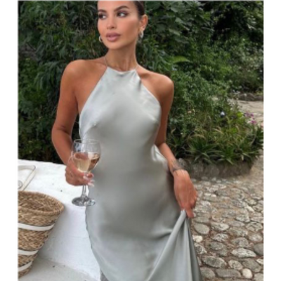 Damen Halter Rückenfreies Hochzeitsgast Kleid | Maxi