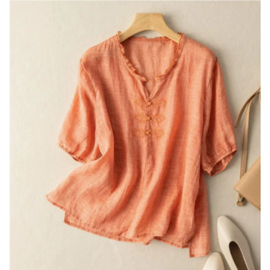 Damen Sommer Lässige Button Down Bluse | Vintage