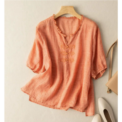 Damen Sommer Lässige Button Down Bluse | Vintage